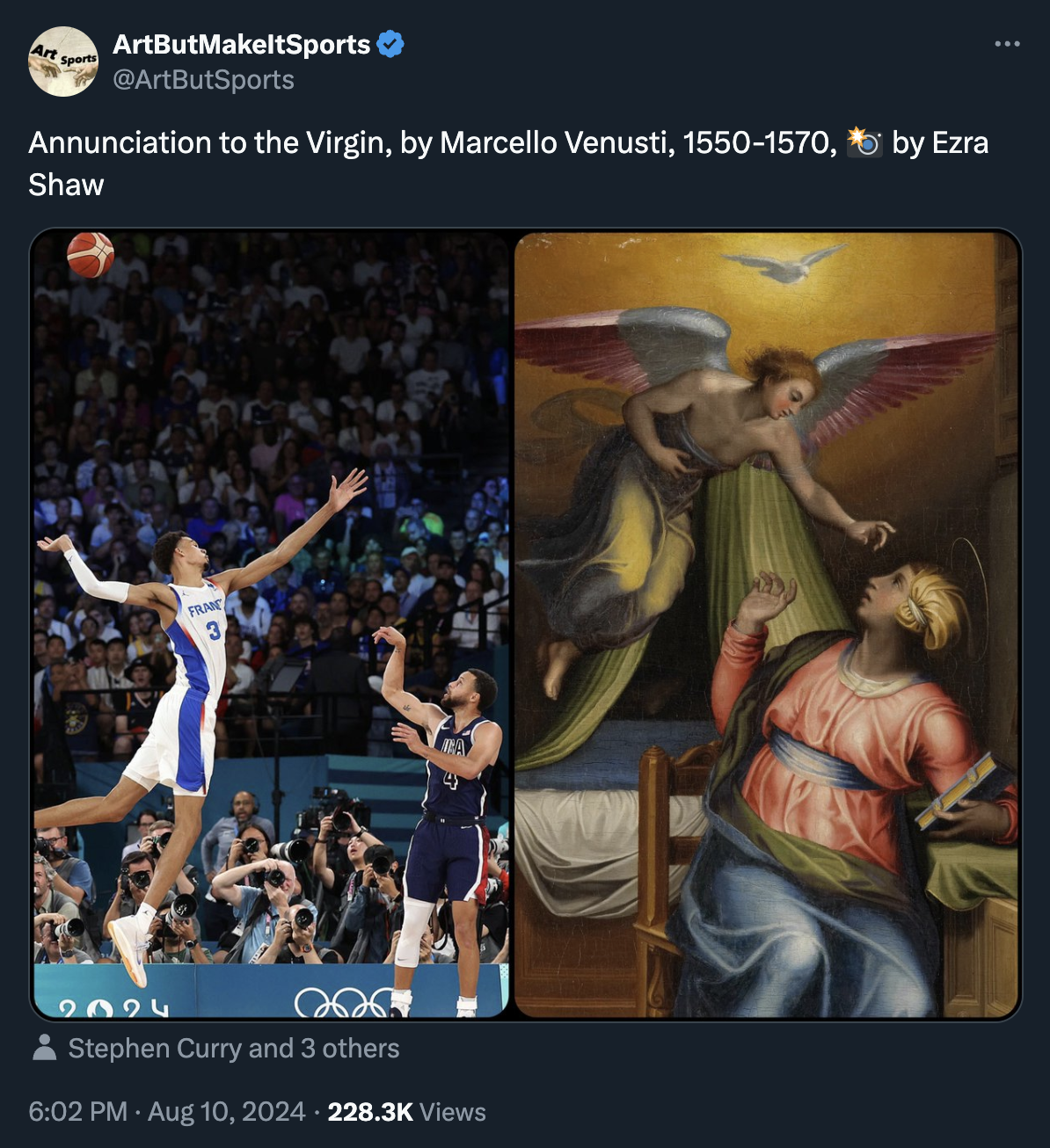 steph curry victor wembanyama - ArtButMakeltSports Annunciation to the Virgin, by Marcello Venusti, 15501570, by Ezra Shaw 3. 2920 Stephen Curry and 3 others Views